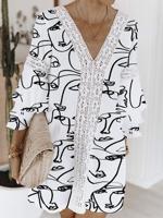 Figuur Veter V Nek 3/4 Mouw Plus Maat Casual Jurken