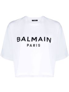 Balmain t-shirt crop à logo imprimé - Blanc