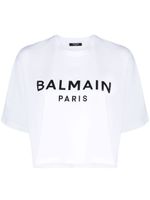 Balmain t-shirt crop à logo imprimé - Blanc - thumbnail