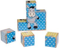 Happy People houten puzzelblokken ezel 9 delig 14 cm blauw