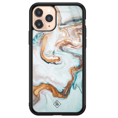 iPhone 11 Pro glazen hardcase - Goud blauw marmer iPhone 11 Pro glazen hardcase - Goud blauw marmer