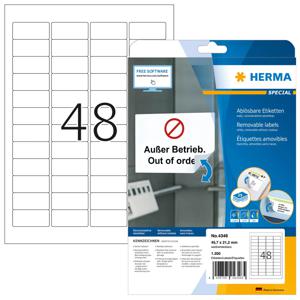 Herma 4346 Universele etiketten 45.7 x 21.2 mm Papier Wit 1200 stuk(s) Weer verwijderbaar Inkjet, Laser (zwart/wit), Laser (kleur), Kopiëren (zwart/wit),