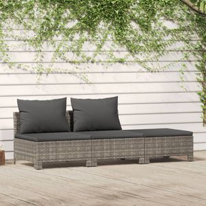 3-delige Loungeset met kussens poly rattan grijs