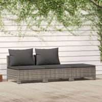 3-delige Loungeset met kussens poly rattan grijs - thumbnail