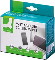 Q-CONNECT Wet & Dry beeldschermreinigingsdoekjes, doos van 20 paar (1 Wet en 1 Dry)