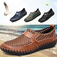 Voor heren Instappers en instappers Leren sandalen Handgemaakte schoenen Comfortabele schoenen Dagelijks Vliegende weven Ademend Zwart Blauw Bruin Zomer Lightinthebox - thumbnail