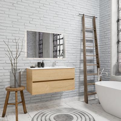 Zaro Sevilla Solid Surface badmeubel 100cm licht eiken 1 kraangat spoelbak rechts met 2 lades Zaro Sevilla Solid Surface badmeubel 100cm licht eiken 1 kraangat spoelbak rechts met 2 lades