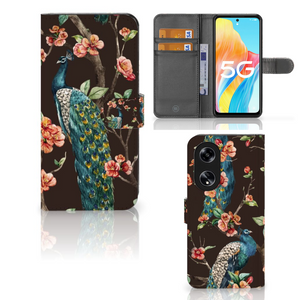 OPPO Reno8 T 5G Telefoonhoesje met Pasjes Pauw met Bloemen