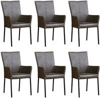 Set van 6 Donkergrijze leren moderne eetkamerstoelen Daily - poot vierkant zwart - Vintage Leer Grey (donkergrijs leer) - thumbnail