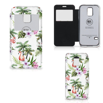Samsung Galaxy S5 Mini Telefoonhoesje met Pasjes Flamingo Palms