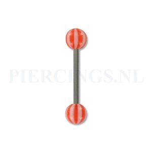 Tongpiercing acryl strandbal rood wit