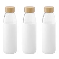 3x Stuks glazen waterfles/drinkfles met witte siliconen bescherm hoes 540 ml