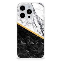 iPhone 15 Pro TPU Siliconen Hoesje Marmer Wit Zwart - Origineel Cadeau Man