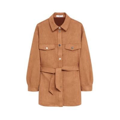 Mango blouse met ceintuur lichtbruin