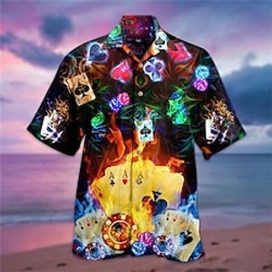 Voor heren Overhemd Grafisch overhemd Poker Strijkijzer Zwart Geel Rood Paars Bruin Straat Casual Korte mouw 3D Button-omlaag Kleding Modieus Ontwerper Casual Comfortabel Lightinthebox