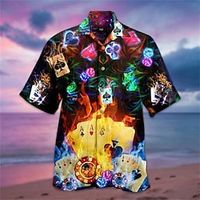 Voor heren Overhemd Grafisch overhemd Poker Strijkijzer Zwart Geel Rood Paars Bruin Straat Casual Korte mouw 3D Button-omlaag Kleding Modieus Ontwerper Casual Comfortabel Lightinthebox - thumbnail