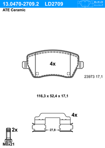 Remblokkenset, schijfrem ATE Ceramic ATE, u.a. für Dacia, Renault, Nissan, Mercedes-Benz, Lada