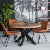 LivingFurn Ronde Eettafel Strong Spider 120cm, Mangohout en staal - thumbnail