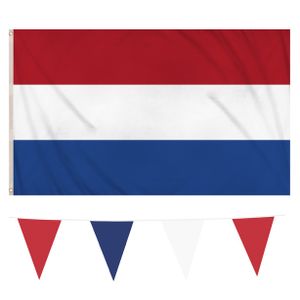 Nederlandse vlaggen set vlag 90 x 150 cm/vlaggenlijn 10 meter