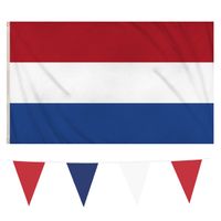 Nederlandse vlaggen set vlag 90 x 150 cm/vlaggenlijn 10 meter - thumbnail