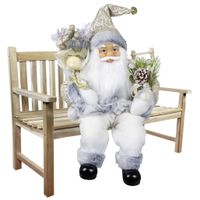 Kerstman pop Paul - H45 cm - wit - zittend - kerst beeld -decoratie figuur - thumbnail