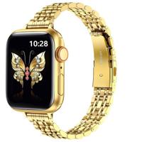 By Qubix - Stalen slim fit band - Goud - Compatible met Apple watch 38mm / 40mm / 41mm / 42mm - Compatible Apple watch bandjes