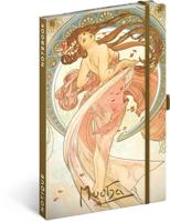 NOTIQUE Notitieboek, gelinieerd met elastiek 13x21cm ca. A5, designer hardcover notebook, notitieblok, notitieboek, dagboek voor volwassenen, dames (Alphonse Mucha Dans)