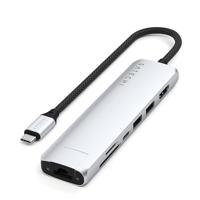 SATECHI Hub USB C 7-in-1 Slim Plus, Multiport-Adapter Met HDMI 4K, PD-Lading 100W, 2x USB-A, Ethernet, Micro/SD Kaartlezer Voor MacBook En Apparaten Met Type-C Technologie, Zilver