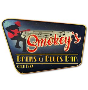 Smokey&apos;s Brews & Blues Bar Zwaar Metalen Bord - 75 x 50 cm