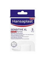 Hansaplast Gevoelige XL-pleisters ter bescherming van middelgrote tot grote wonden, hypoallergeen en steriel, latexvrij, 1 verpakking van 5 stuks, 6 x 7 cm