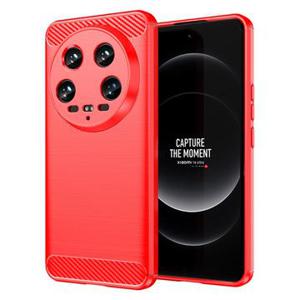 Xiaomi 14 Ultra Geborsteld TPU Hoesje - Koolstofvezel - Rood