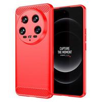 Xiaomi 14 Ultra Geborsteld TPU Hoesje - Koolstofvezel - Rood