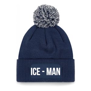 Ice-man muts met pompon - unisex - one size - navy - apres-ski muts