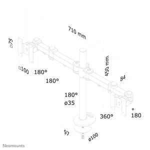 Neomounts FPMA-D960DG Monitor-tafelbeugel 2-voudig 25,4 cm (10) - 68,6 cm (27) Zwart In hoogte verstelbaar, Kantelbaar, Zwenkbaar, Roteerbaar