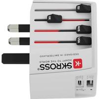 SKROSS | 1.302962 | MUV USB | 2-polige universele reisadapter met 2 USB. Spanning en vermogen 100V-250W/250V-625W - 1 x USB C: 3,0 A, 1 x USB A: 2,4 A. Bescherming tegen elektrische schokken