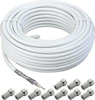 SCHWAIGER -KOX120 100- SAT coaxkabel 100m | 120 dB | 4-voudige afgeschermde | satellietkabel | ongeconvectoriseerde | 7,5 mm | HDTV | DVB-S/S2 | DVB-C | DVB-T2 | incl. 10x F-stekker