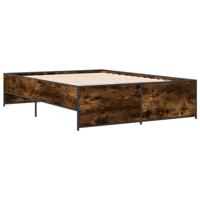 vidaXL Bedframe bewerkt hout metaal gerookt eikenkleurig 120x200 cm, bed, bed ombouw, twijfelaar bed, bedbodem, slaapkamermeubel, 2 persoonsbed
