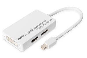 Digitus DB-340509-002-W DisplayPort-kabel DVI / HDMI / DisplayPort Adapter DisplayPort-bus, HDMI-A-bus, DVI-D 24+1-polige bus 0.20 m Wit Afgeschermd (dubbel),