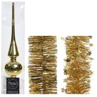 Kerstversiering glazen piek glans 26 cm en folieslingers pakket goud van 3x stuks - thumbnail