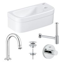 GROHE Euro fonteinset 37x18cm 1 kraangat zonder overloop gebogen chromen kraan sifon afvoerplug handdoekhaak fontein Rechthoek wit 0437366/0434215/ga31755/0438129/sw197129/ - thumbnail