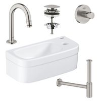 GROHE Euro fonteinset 37x18cm 1 kraangat zonder overloop gebogen super steel kraan sifon afvoerplug handdoekhaak fontein Rechthoek wit sw97640/sw197129/sw228380/sw438965/sw444108/ - thumbnail