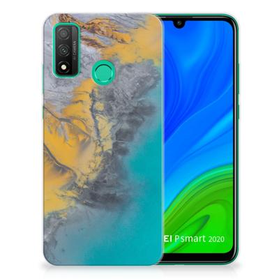 Huawei P Smart 2020 TPU Siliconen Hoesje Marble Blue Gold Huawei P Smart 2020 TPU Siliconen Hoesje Marble Blue Gold