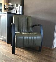 Leren fauteuil met stalen frame - groen leer - Echt leer, Industrieel, ontdek de vele Leersoorten en Kleuren bij ShopX