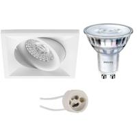 Philips - Led Spot Set - Sceneswitch 827 36d - Pragmi Qiundo Pro - Gu10 Fitting - Dimbaar - Inbouw Vierkant - Mat Wit -