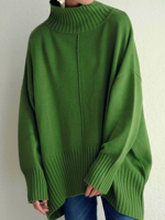 Yarn/Wool Yarn Half Turtleneck Loose Sweater