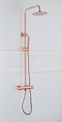 Saniclear Copper complete opbouw 20cm regendouche met thermostaatkraan geborsteld koper Saniclear Copper complete opbouw 20cm regendouche met thermostaatkraan geborsteld koper