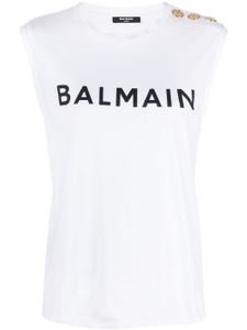 Balmain haut en coton à logo imprimé - Blanc