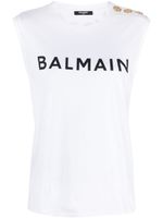 Balmain haut en coton à logo imprimé - Blanc