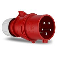REV CEE-fasespatel, sterke stroomstekker, 400 V, 32 A, 5-polig, 3 Ph+N+PE, waterd. IP44, rood