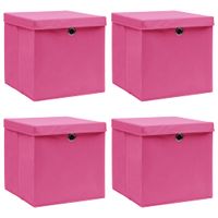 Opbergboxen met deksel 4 st 32x32x32 cm stof roze